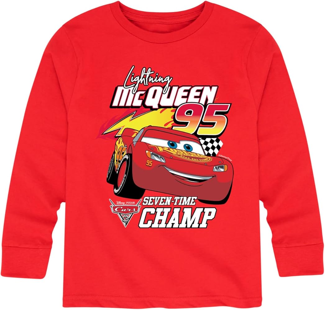 Disney Cars - Lightning Mc Queen Seven Time Champ - Toddler and Youth Long Sleeve Graphic T-Shirt