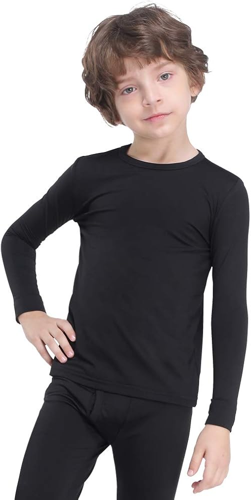 MANCYFIT Thermal Tops for Boys Fleece Lined Underwear Long Sleeve Undershirts Baselayer