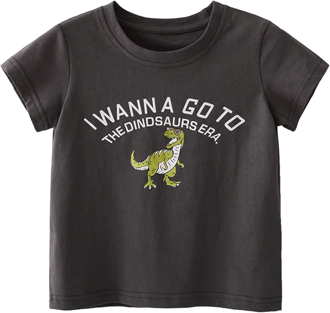 Soft Shirt Toddler Kids Baby Boys Girls Dinosaur Short Sleeve Crewneck T Shirts Tops Tee (a-Dark Gray, 5 Years)