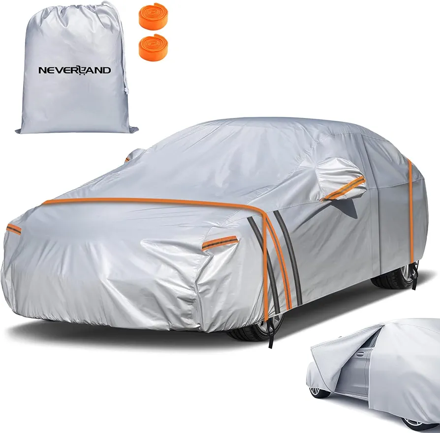 NEVERLAND Sedan Car Cover 210D Waterproof Heavy Duty All Weather Protection Car Cover Full Car Cover with Reflective Straps,Elastic Bands, Zipper Compatible with BMW/Mercedes-Benz/Honda