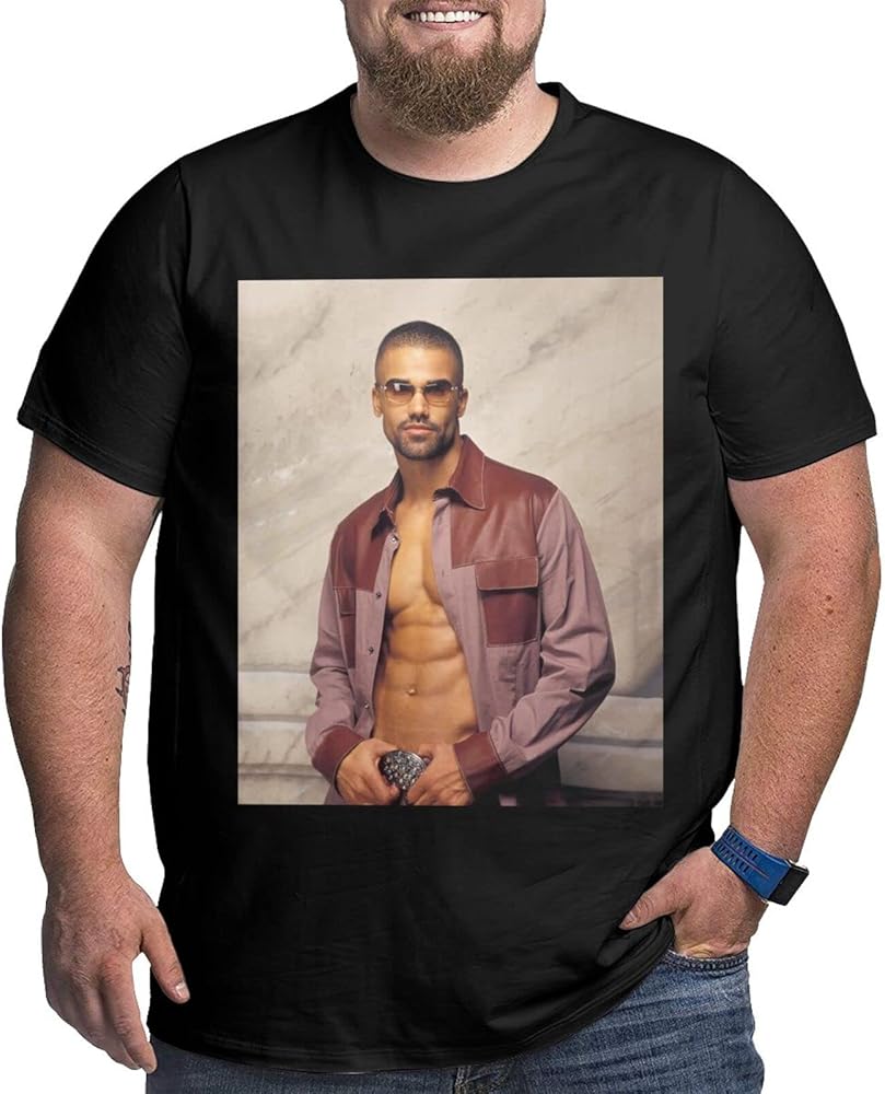 Shemar Moore Plus-Size t Shirt Mens Fashion Loose Fit Crew Neck Short Sleeve Big and Tall Cotton Top Tees