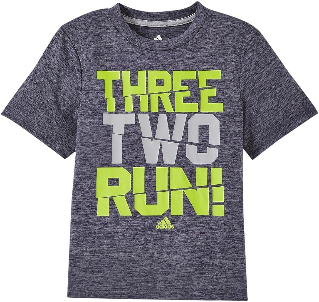 adidas Baby Boys' Three Two Run Tee, Dark Gray Heather, 4T