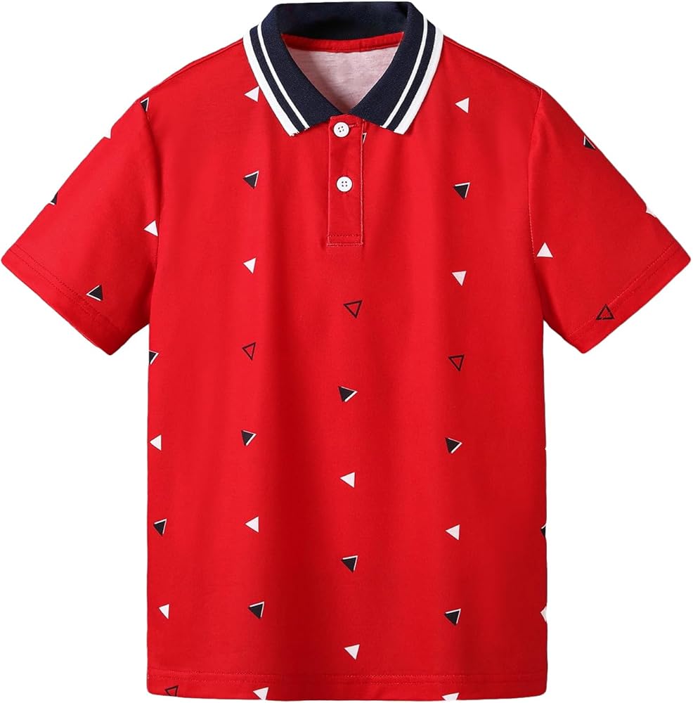 WDIRARA Boy's Printed Button Front Collar Shirt Short Sleeve Top Casual Shirts