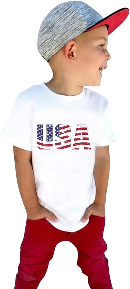 Toddler Kids Baby Girls Boys 4 of July Summer Short Sleeve Independence Day T Shirt Tee Tops Boys Undershirts