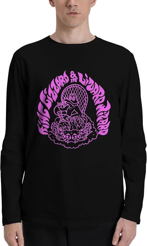 Rock Band T Shirts King Gizzard and Lizard Wizard Man's Cotton Crew Neck Tee Long Sleeve Tees Black