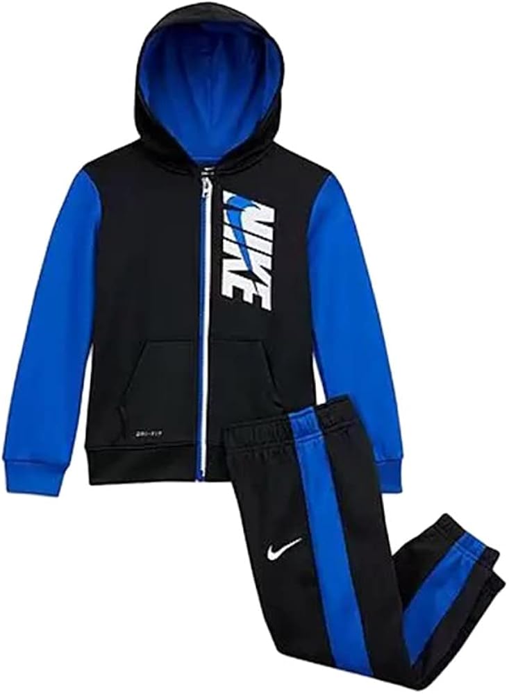 Nike Therma Colorblock Fleece Hoodie and Jogger Set Boys Active Hoodies Size 4T, Color: Black/Blue