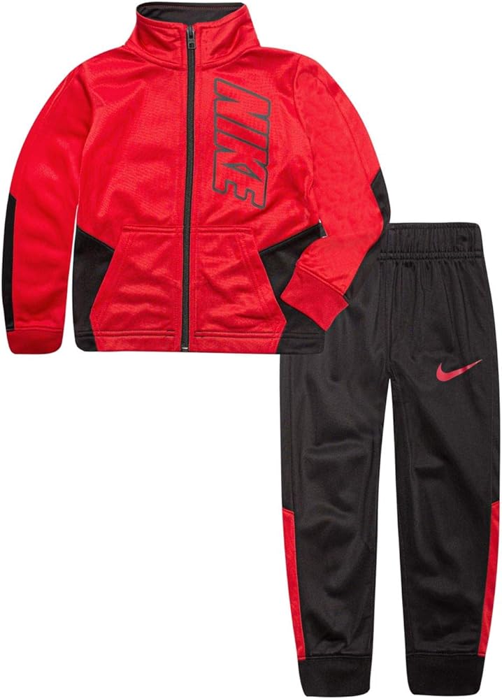 Nike Boy`s Therma Dri Fit Jacket & Pants 2 Piece Set (Black(86E201-R1N)/University Red, 6)