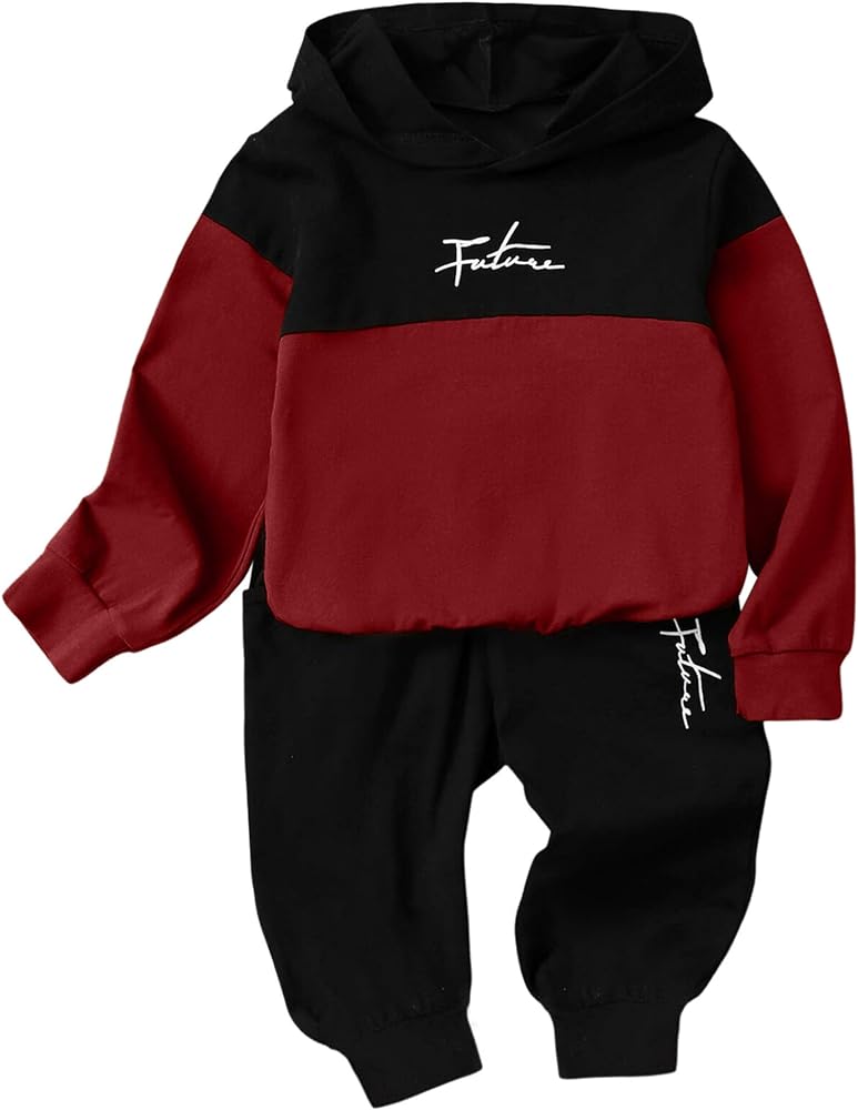 Colorblock Graphic Toddler Boys Clothes - Fall Outfits Hoodie Sweatshirt Top Future Tee Fashion Halloween Pants Set