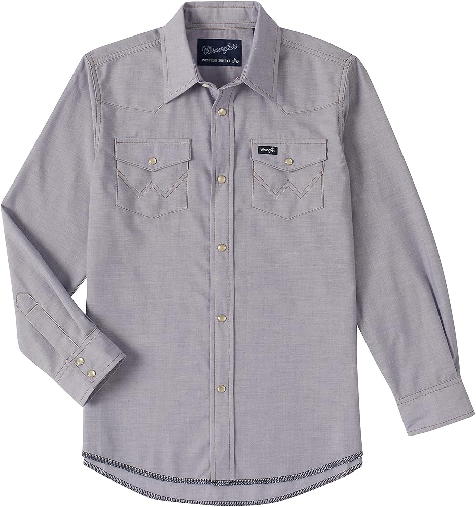 Wrangler Boys Long Sleeve Western Solid Snap Button Down Shirts