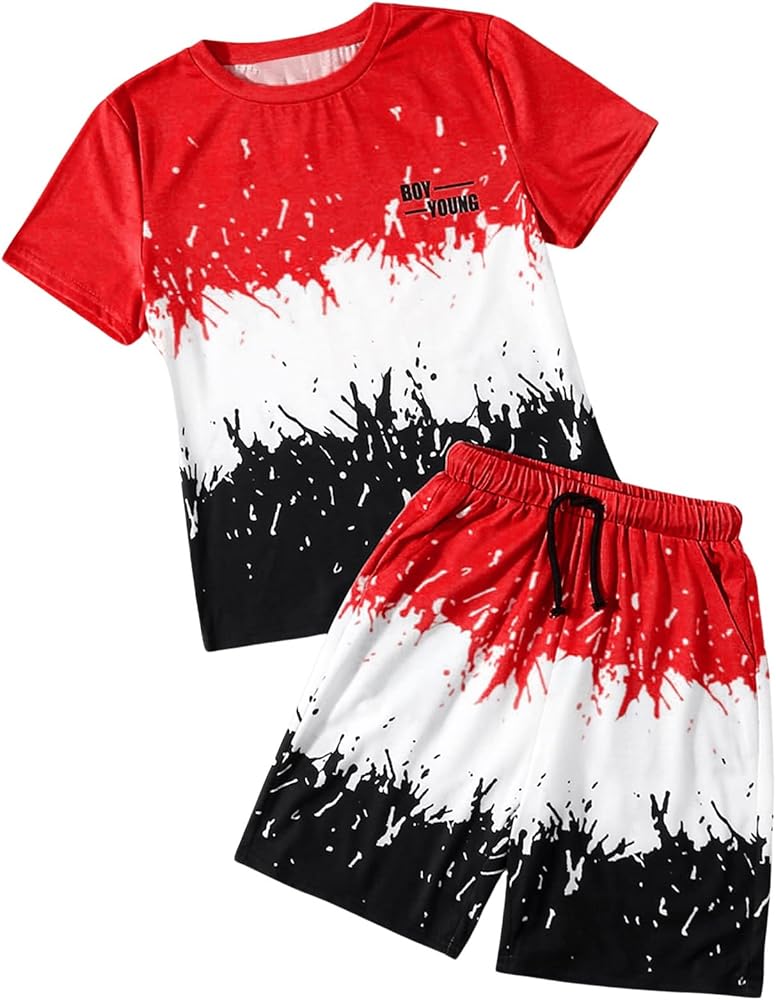 SOLY HUX Boy's Summer Outfit Graphic Round Neck Short Sleeve Shirt Shorts 2 Piece Set