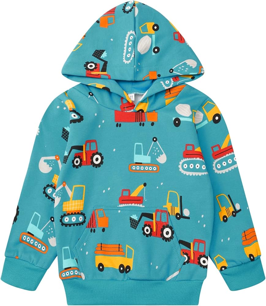 Toddler Boy Hoodie Cartoon Graphic Fall Clothes Kids Cute Sweatshirts With Kangaroo Pocket 2-8T