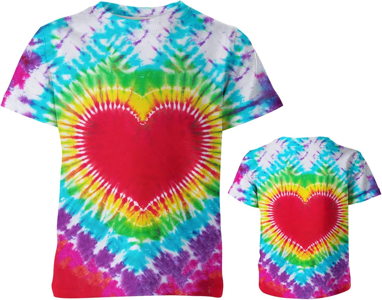 Tie Dye T-Shirt for Adult and Kids, Rainbow Colorful Tie Dye Short Sleeve Shirts for Men Women Boys Girls