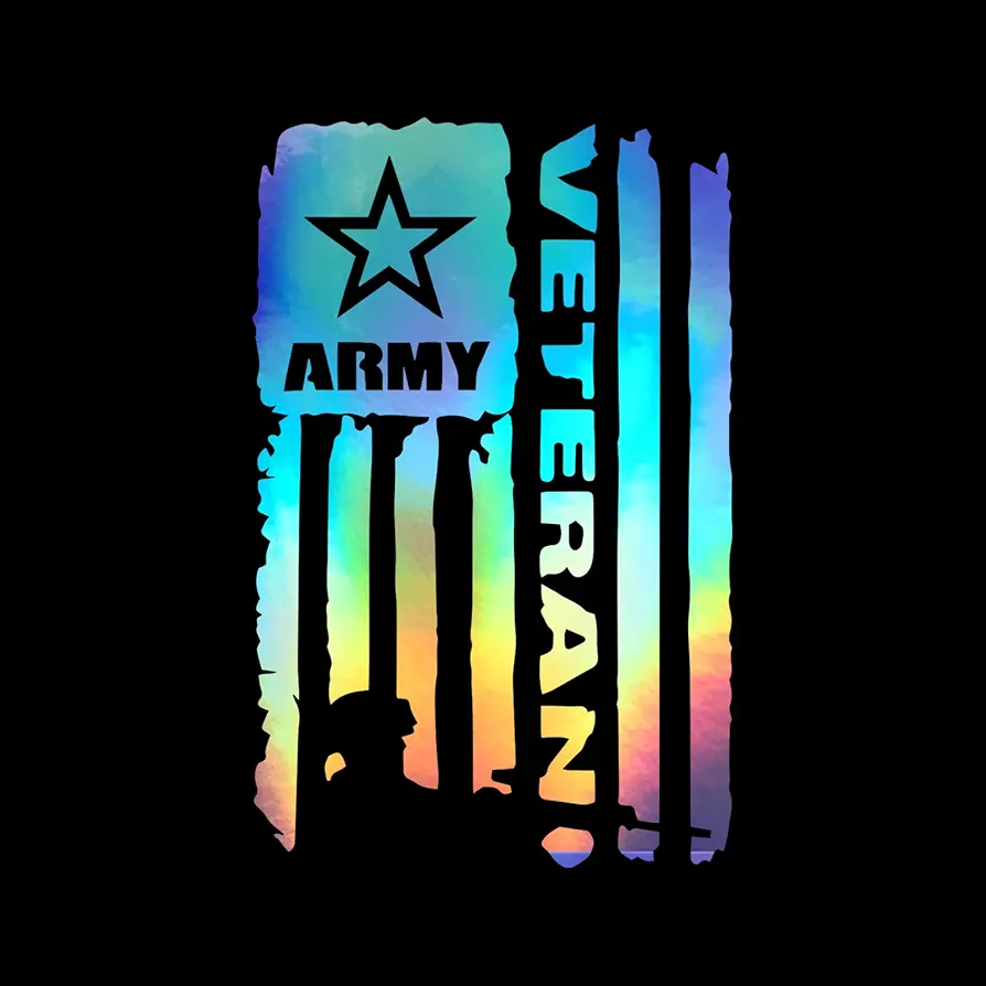 Army Veteran Flag Decal Vinyl Sticker Auto Car Truck Wall Laptop | Holographic | 4" x 6.5"