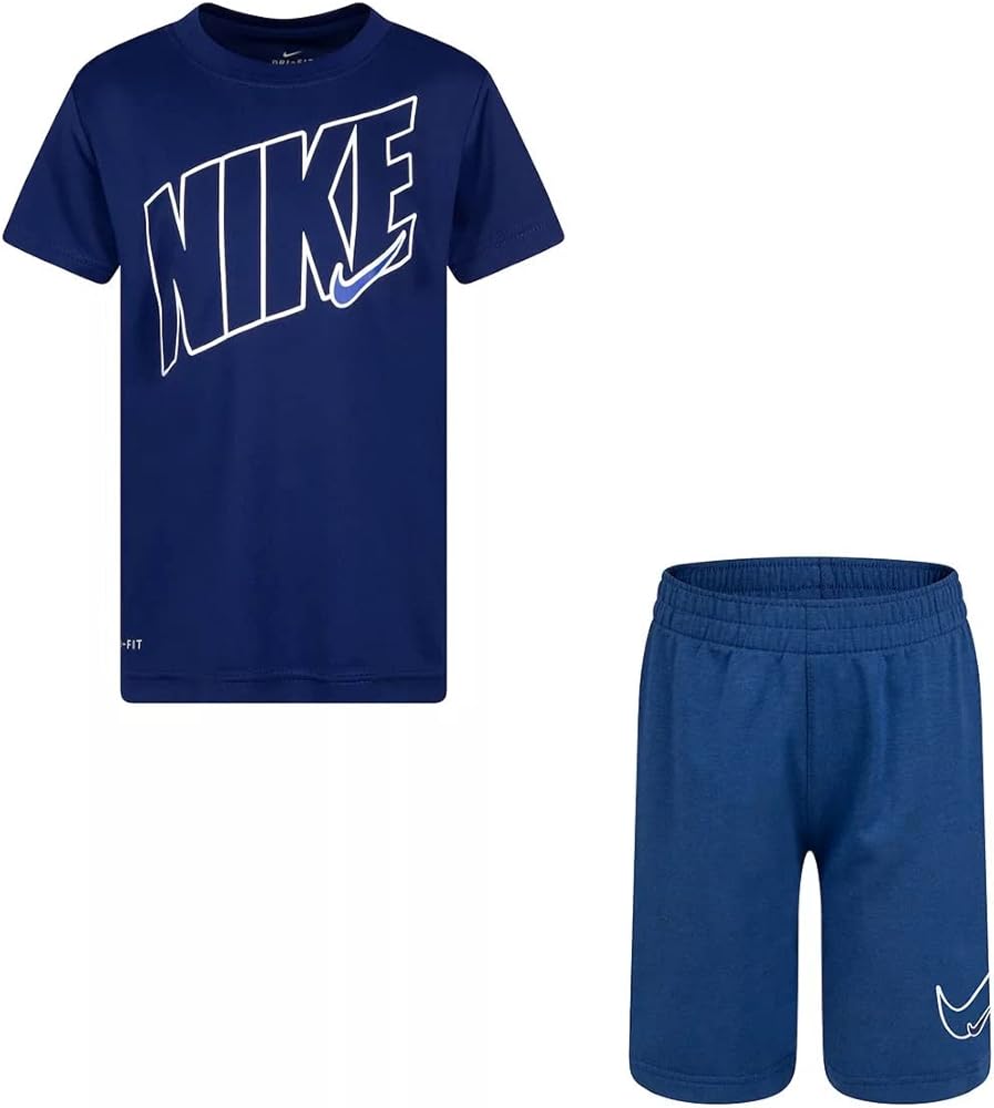 Nike Boy's Dri-FIT Graphic T-Shirt and Shorts Two-Piece Set (Little Kids) Game Royal Heather 4 Little Kid