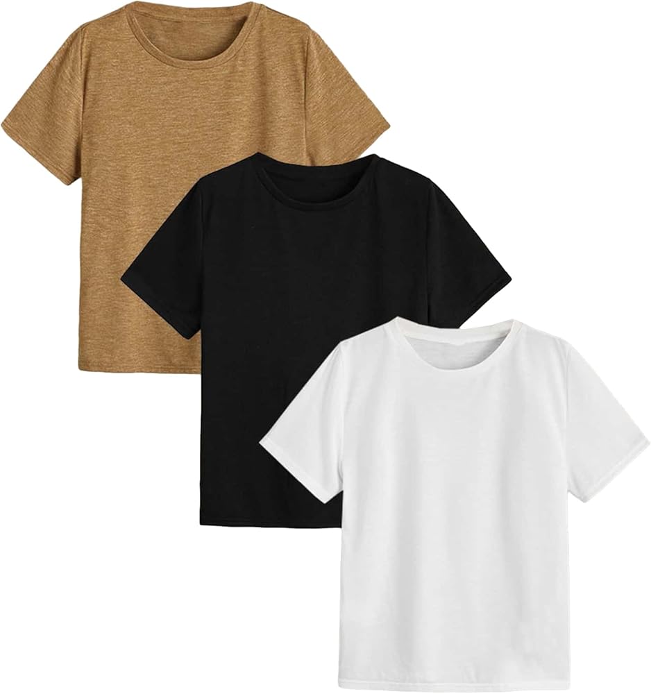 SOLY HUX Boy's 3 Piece Round Neck Basic Solid T Shirts Short Sleeve Summer Tee Tops