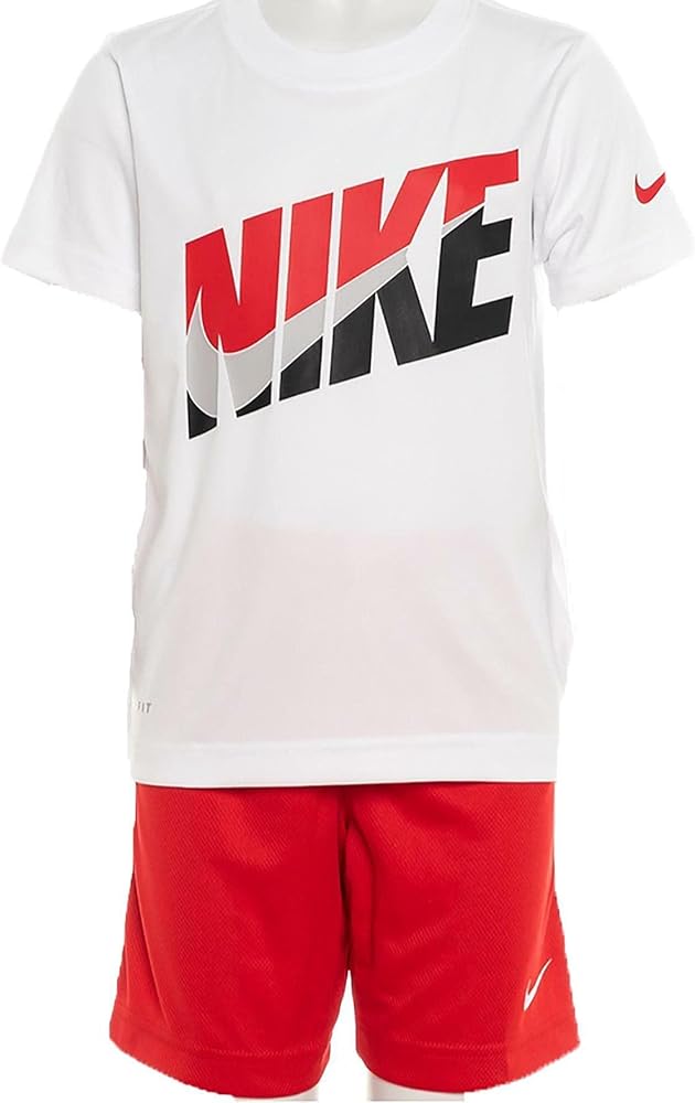 Nike Boys' 2-Piece Shorts Set Outfit (White/University Red, 5)