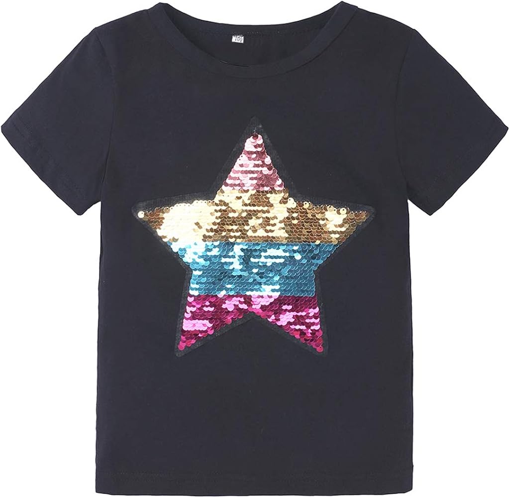 Boys Reversal Sequins Short Sleeve T-Shirt Kids Cotton Magic Sequin Change Color Tees Tops