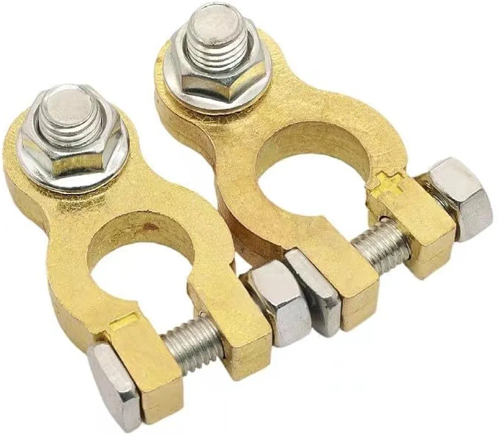 1 Pair Battery Terminal Connectors, M8 x 21mm Bolt, Pure Copper Heavy Duty Cable End Connector Top Post Car Battery Cable Terminal Clamp Set for Car Truck Van RV Boat