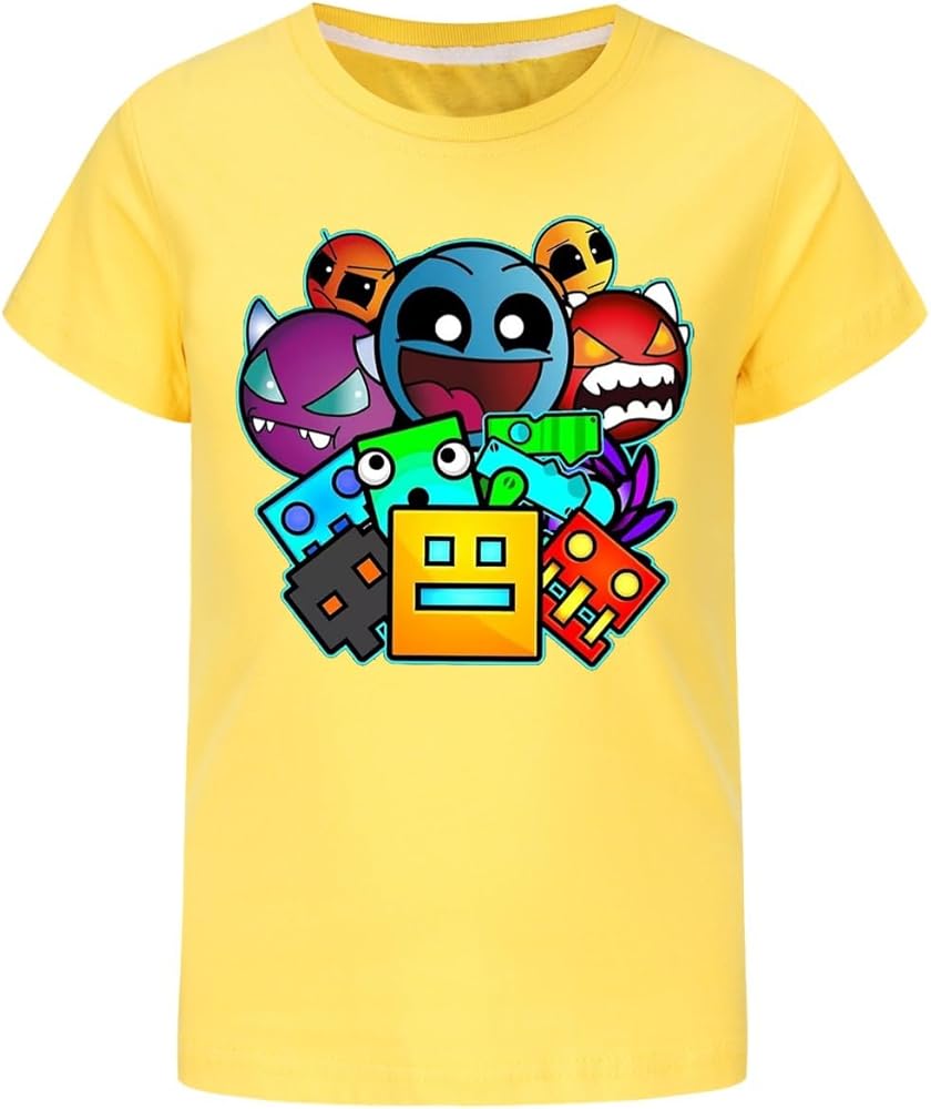 Generic Kids Summer Short Sleeve t Shirt Geometry Dash Cotton Baby Boys tees Little Girls Tops Teens Clothes chlid Shirts, 9-10 Years