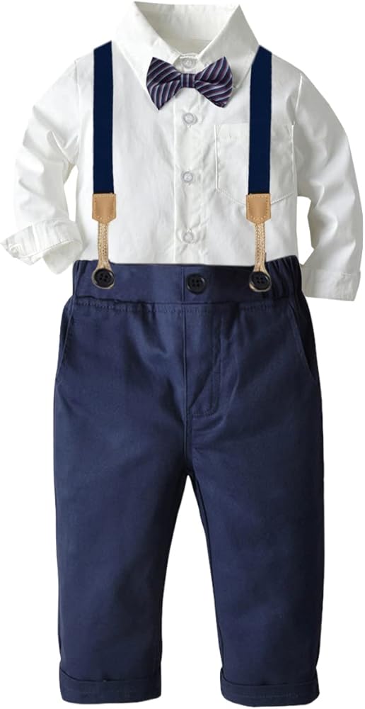 SANGTREE Baby Boys Gentleman Outfits Suit Set with Detachable Suspenders, 3 Months - 14 Years