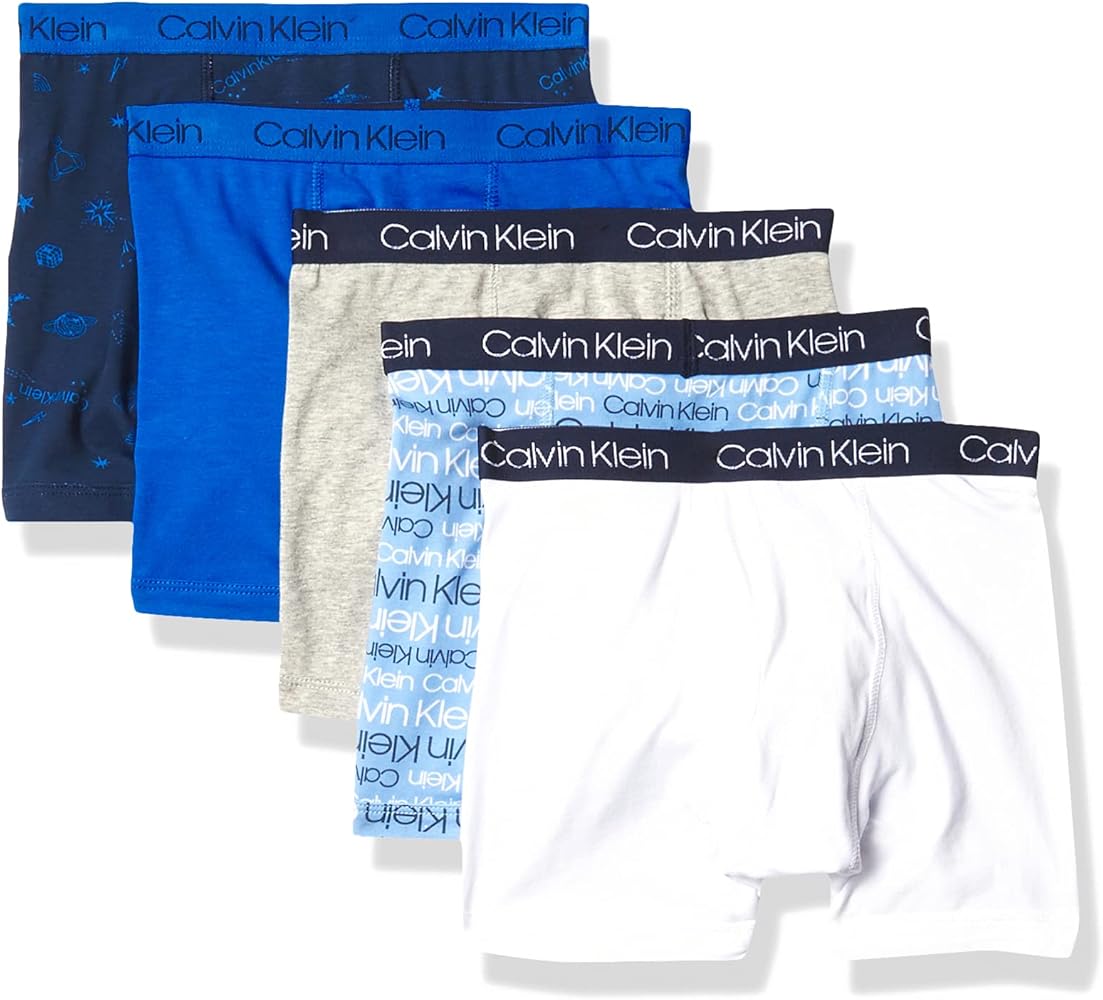 Calvin Klein Little Modern Cotton Boxer Briefs, 5 Pack Breathable Underwear for Boys