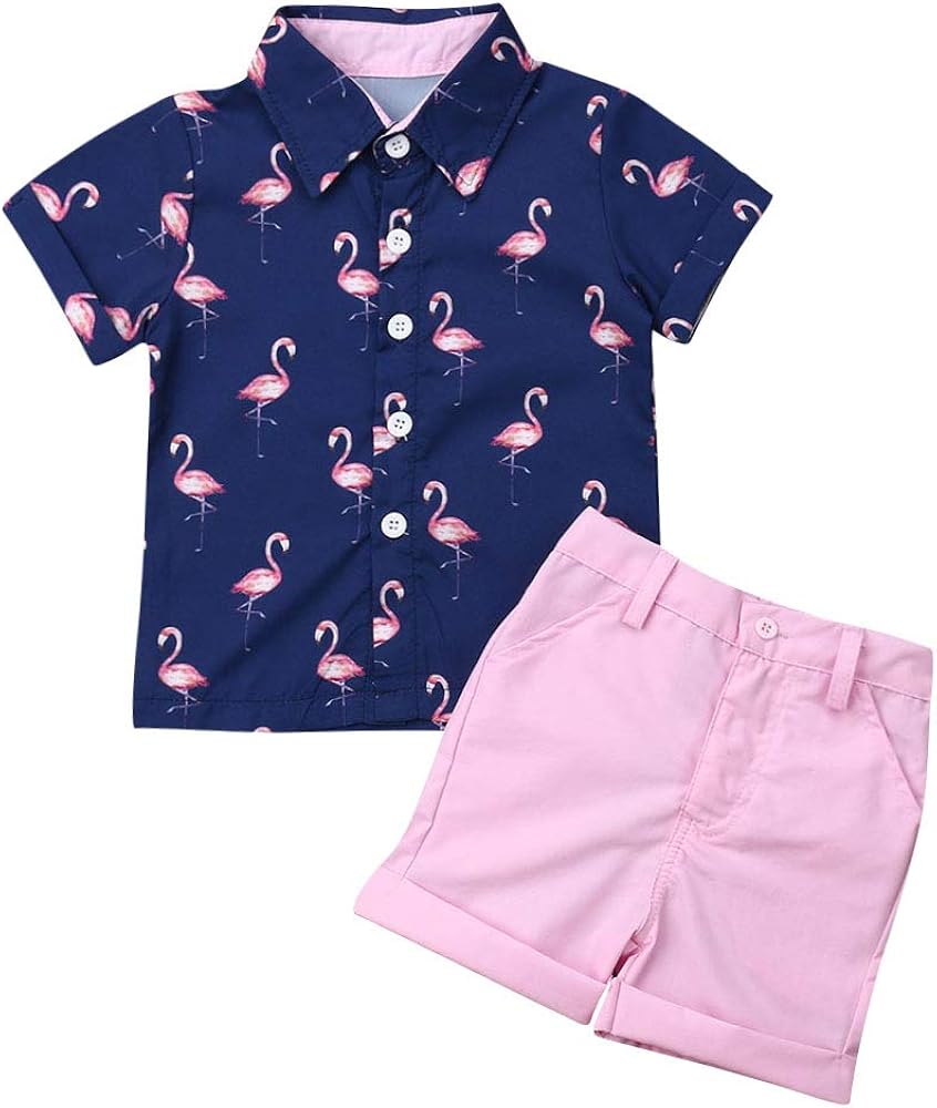 Ledy Champswiin Toddler Boy Summer Outfits Button Down Short Sleeve Floral Shirts & Casual Shorts 1-6 Years Boys Clothes Set