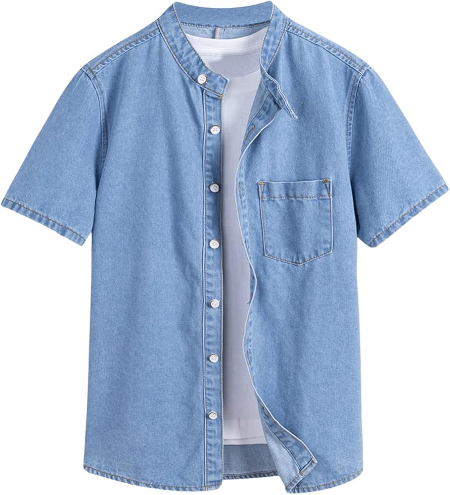 Verdusa Boy's Button Down Denim Shirts Short Sleeve Shirt Top with Pocket