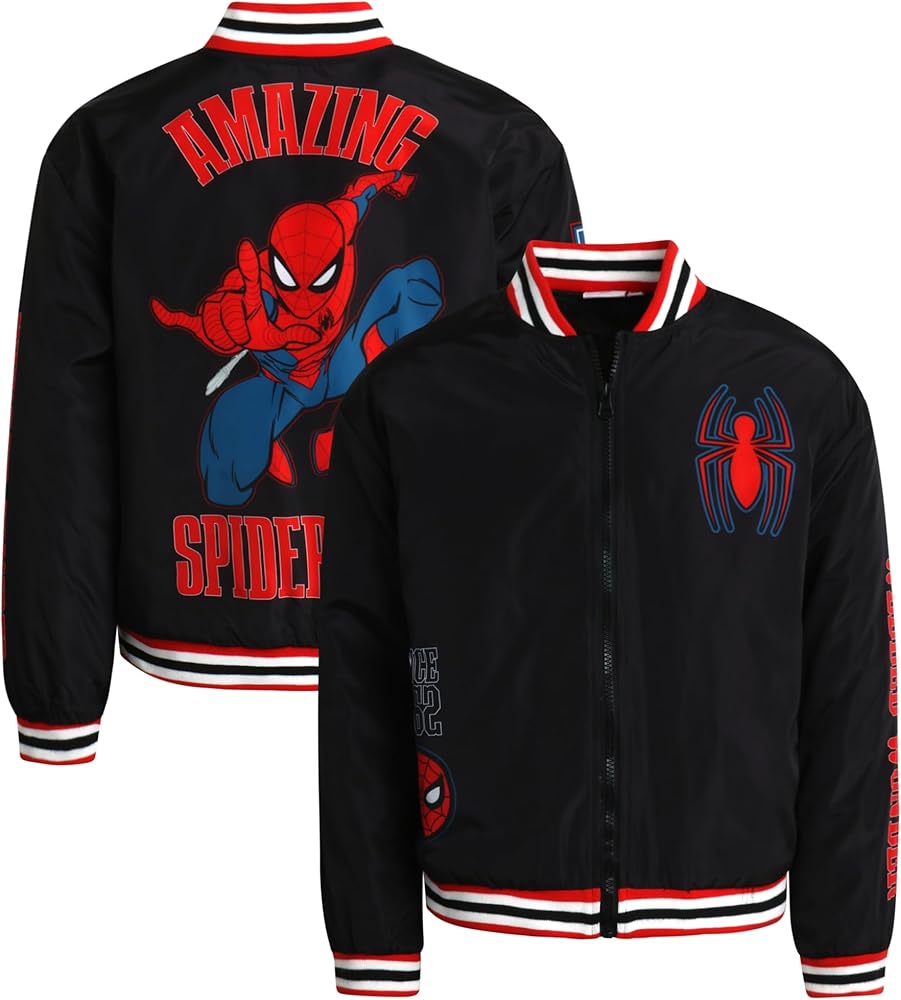 Marvel Boys' Avengers' Bomber Jacket - Spidey Spider-Man Hulk Iron Man Thor Captain America - Bomber Jacket for Boys (4-16)