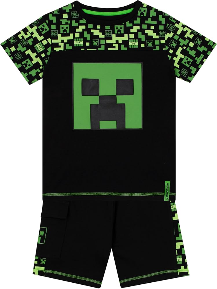 Minecraft Tshirt And Shorts Set | Creeper Boys Tshirts And Summer Shorts | Gamer Boys Summer Outfits