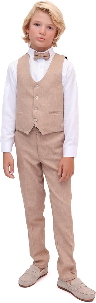 Lilax Boys Formal Suit 4 Piece Vest, Pants and Tie Dresswear Suit Set