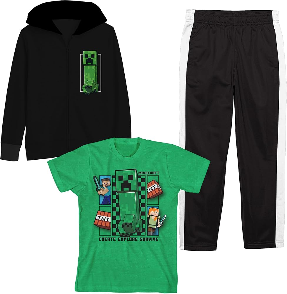 Youth Boys Minecraft 3 pc Hoodie Jogger T-shirt combo