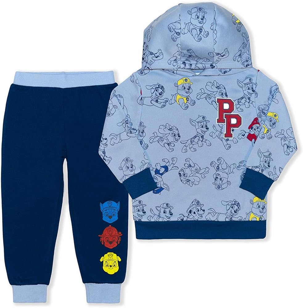 Paw Patrol Nickelodeon Chase, Rubble and Marshall Boys' Pullover Hoodie and Joggers Set for Little Kids – Blue