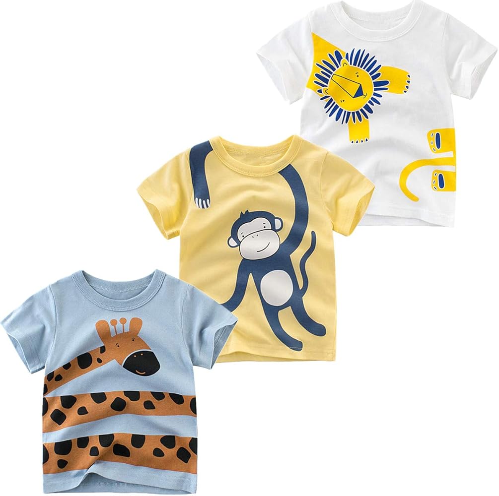 Toddler Little Boys Clothes 3-Pack Short Sleeve Crewneck T-Shirts Top Tee Size for 2-6 Years