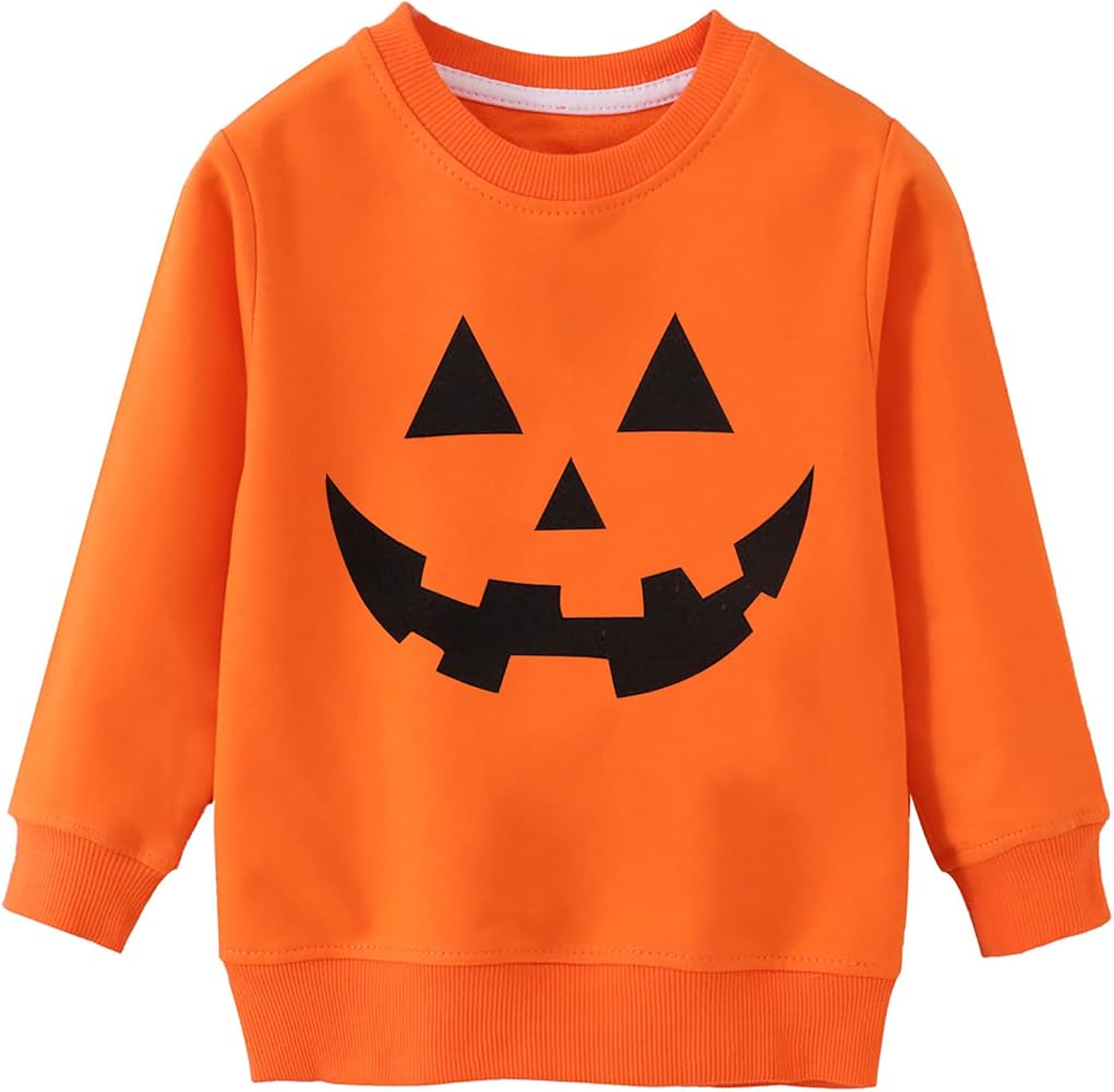 Mrocioa Boys Girls Pumpkin Face Sweatshirt Long SLeeve Kids Halloween Toddler Tops for 2-7T