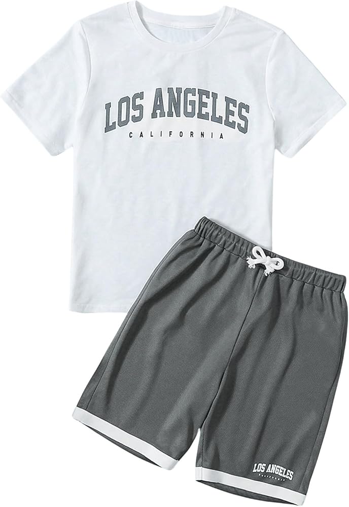 SOLY HUX Boy's 2 Piece Outfits Letter Print Short Sleeve Tee and Shorts Set Summer Clothing Sets