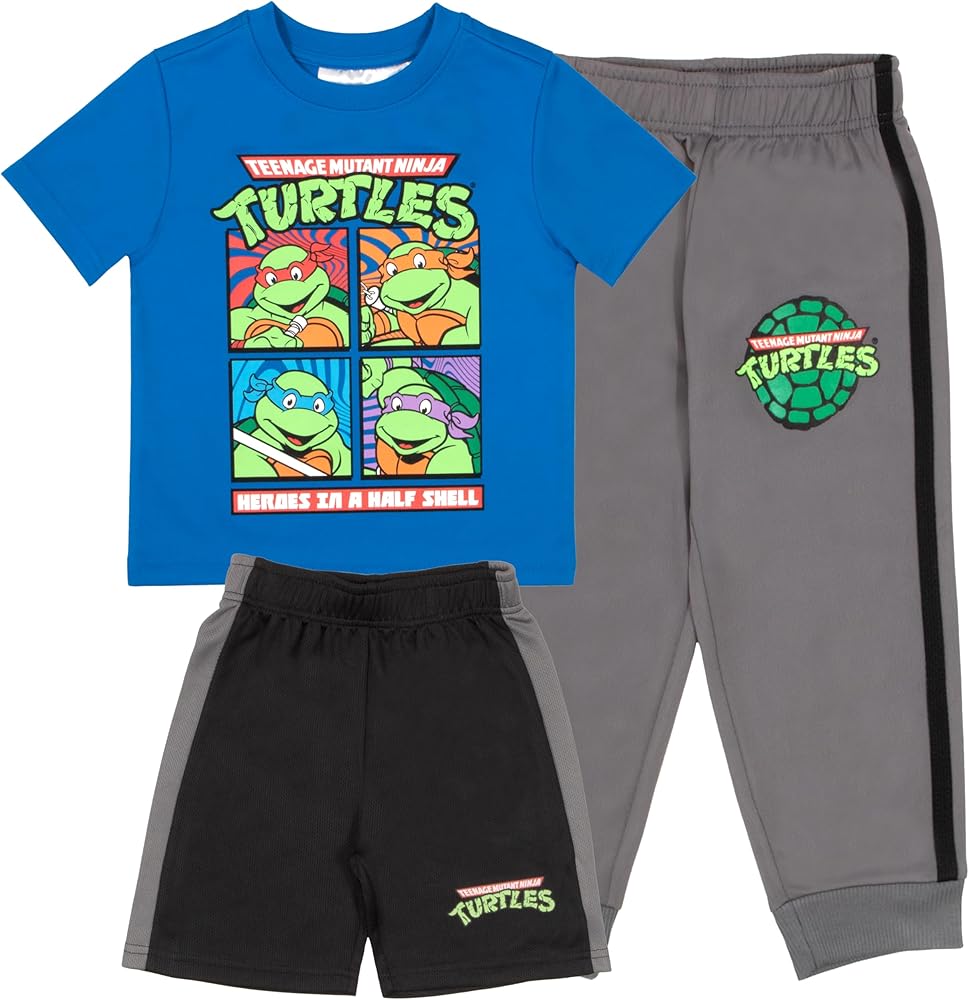 Nickelodeon Teenage Mutant Ninja Turtles Boys 3-Piece Pants Set - Short Sleeve Tee, Shorts, & Jogger TMNT 3-Pack Bundle Set