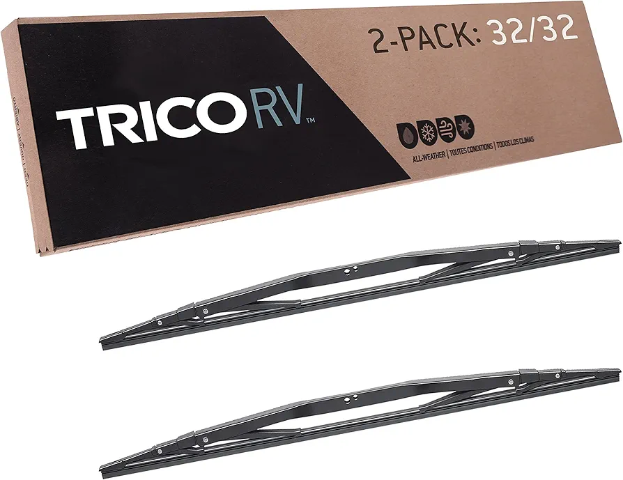 Trico RV 32 Inch Pack of 2 Heavy Duty & Automotive Replacement RV Windshield Wipers w/ 12x4 Hook Attachment (67-3232-4),Black