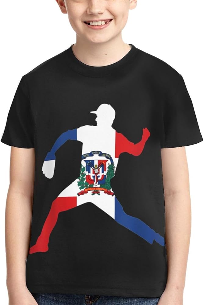 Dominican Republic Flag Boys Girls Shirts Kids Short Sleeve Classic Crewneck Top Tee