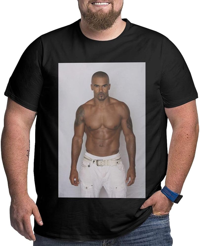 Shemar Moore Plus-Size t Shirt Mens Fashion Loose Fit Crew Neck Short Sleeve Big and Tall Cotton Top Tees