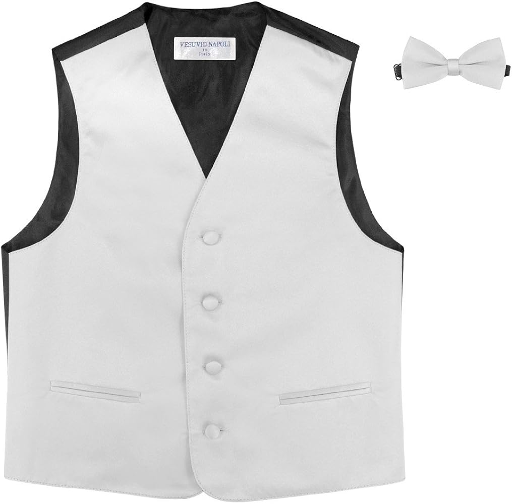 BOY'S Dress Vest & BOW Tie Solid SILVER GREY Color BowTie Set