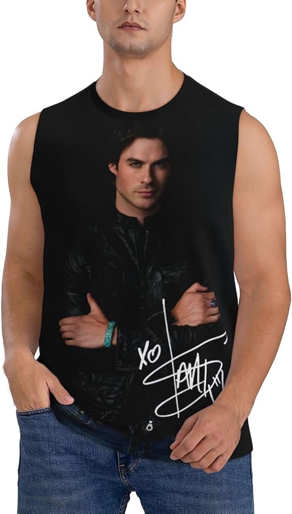 Ian Somerhalder Tank Top Men's Summer Casual Novelty Polyester Sleeveless Tee Shirts for Men