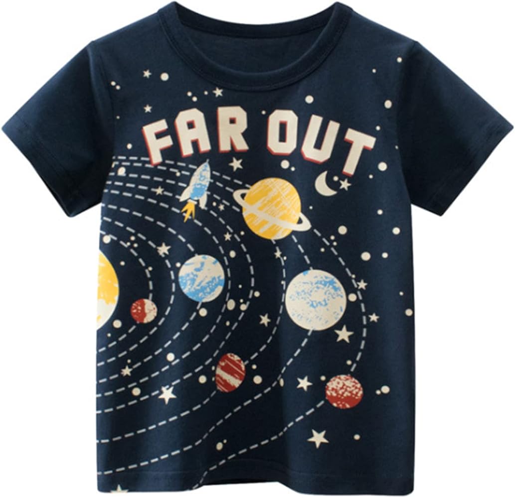 Toddler Kids Baby Boys Girls Letter Galaxy Print Short Sleeve Crewneck T Shirts Tops Tee Clothes Boys Swim Tops