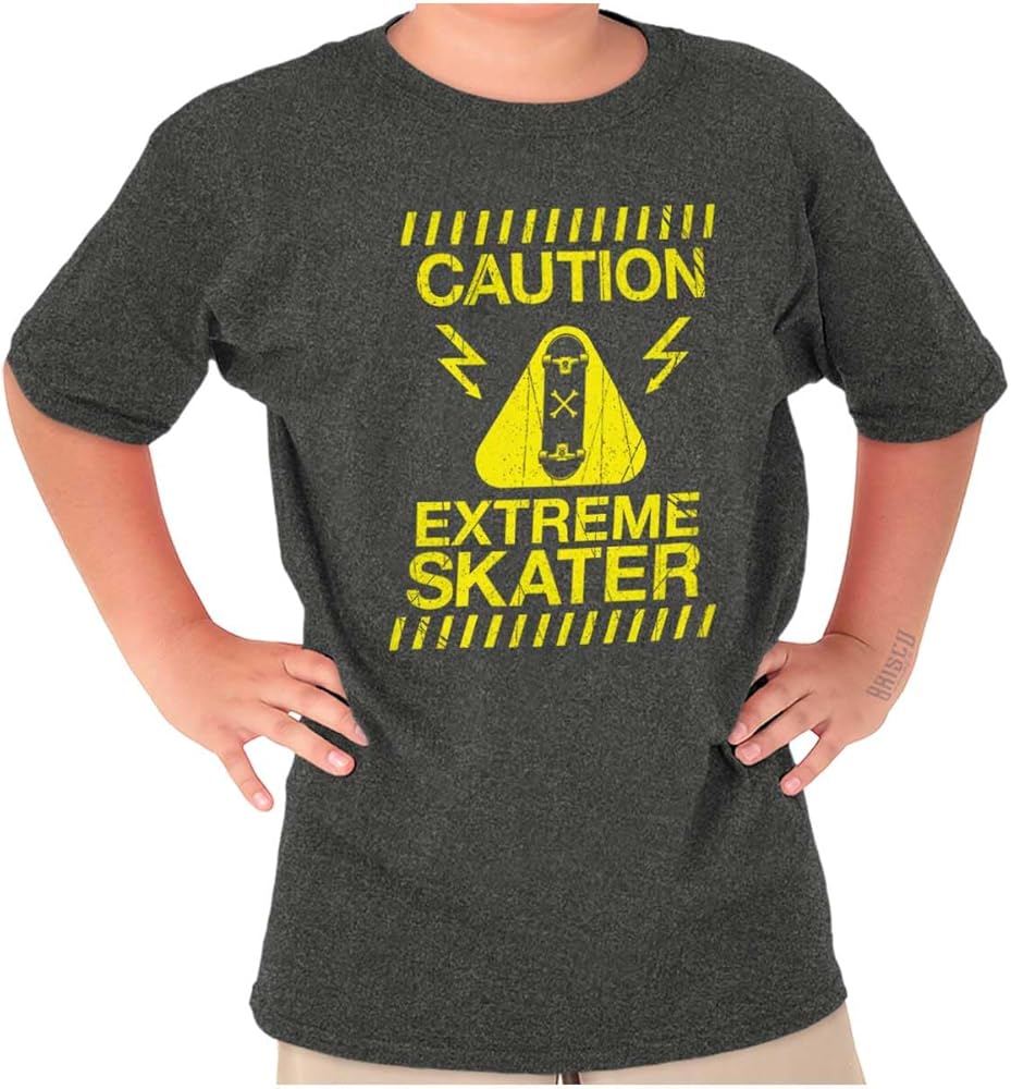 Cool Caution Extreme Skater Sign Boys Kids T Shirt Tees Tops