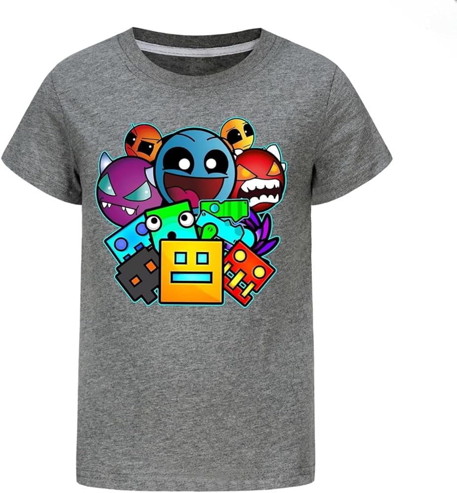 Generic Kids Summer Short Sleeve t Shirt Geometry Dash Cotton Baby Boys tees Little Girls Tops Teens Clothes chlid Shirts, 9-10 Years