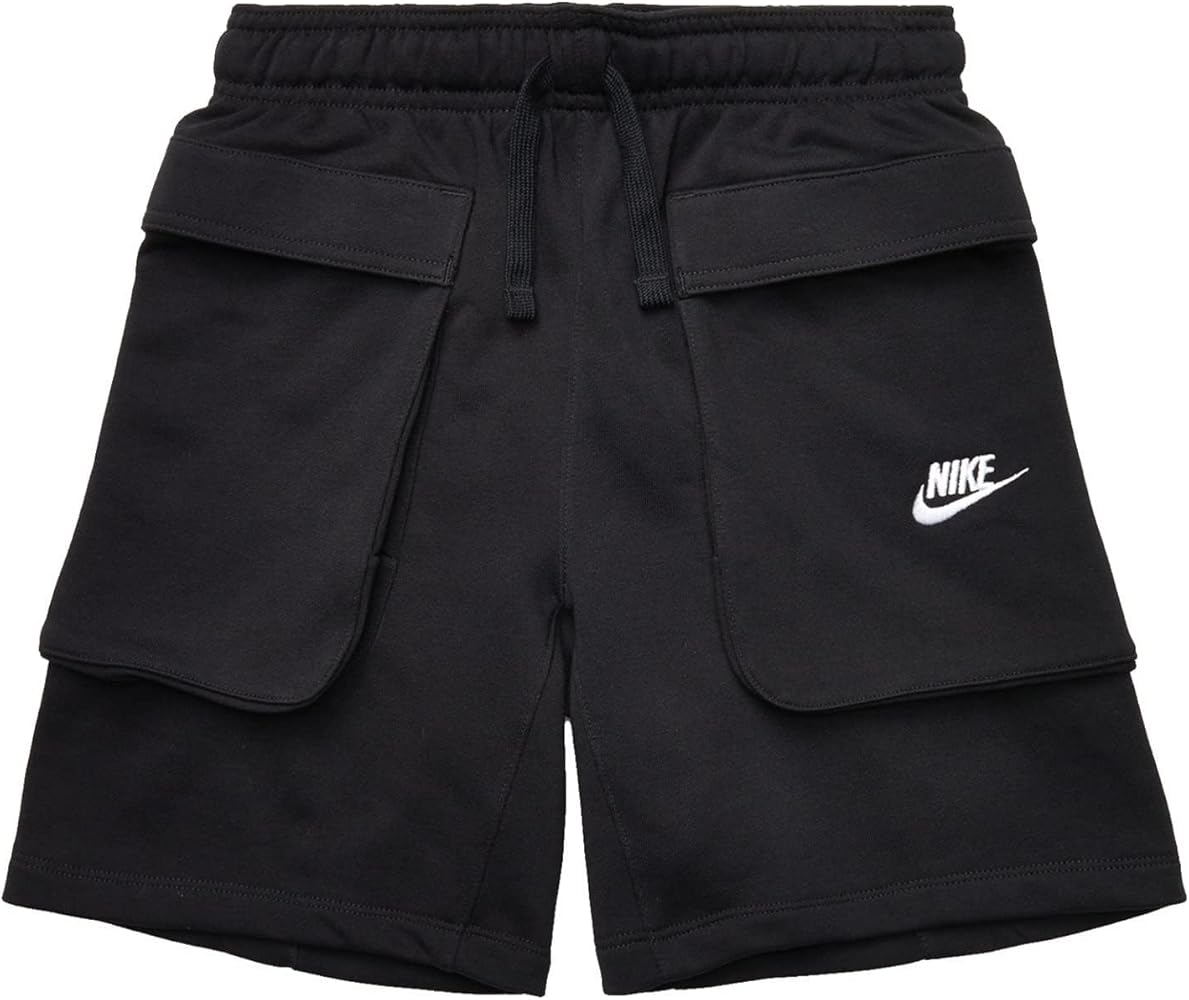 Nike Boy's NSW Club Fleece Cargo Shorts (Little Kids/Big Kids) Black/White MD (10-12 Big Kid)