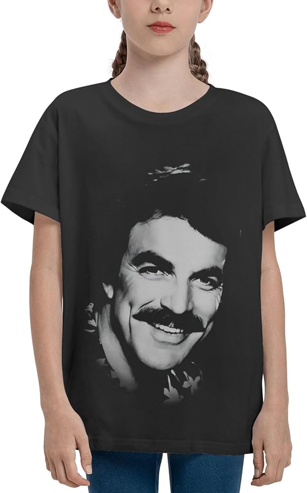 Tom Actor Selleck Shirt Boys Girls T Shirts Short Sleeve Graphic Tees Summer Casual Crewneck Tops Black