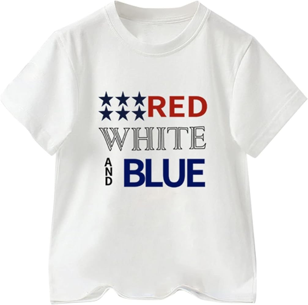 Boys Top Boys Red White Blue Text Print T Shirts American Flag Shirt Kids Independence Day Patriotic Short Sleeve Tops