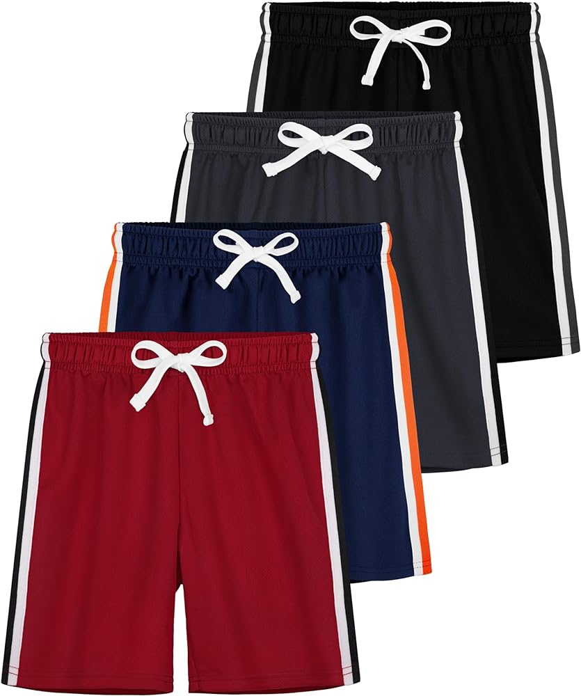 4 Pack Boys Shorts Toddler Boys Athletic Basketball Shorts Clothes Kids Mesh Active Quick Dry Gym Sports with Stripe