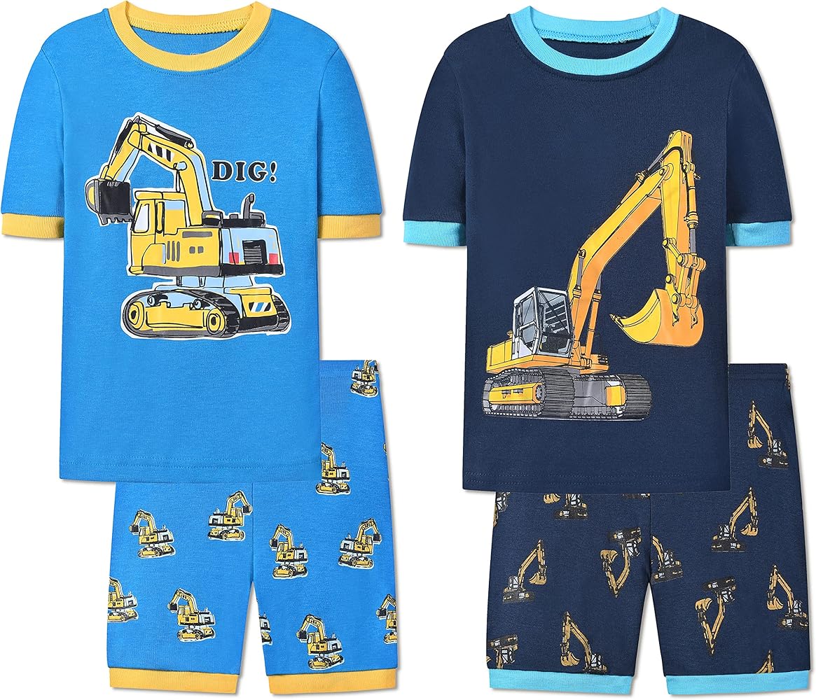 Joyond Boys Pajamas 2T for Toddler Clothes Kids Summer Cotton Sleepwear Short Sleeves 4 Piece Snug-Fit Pjs Set,Yellow Grab