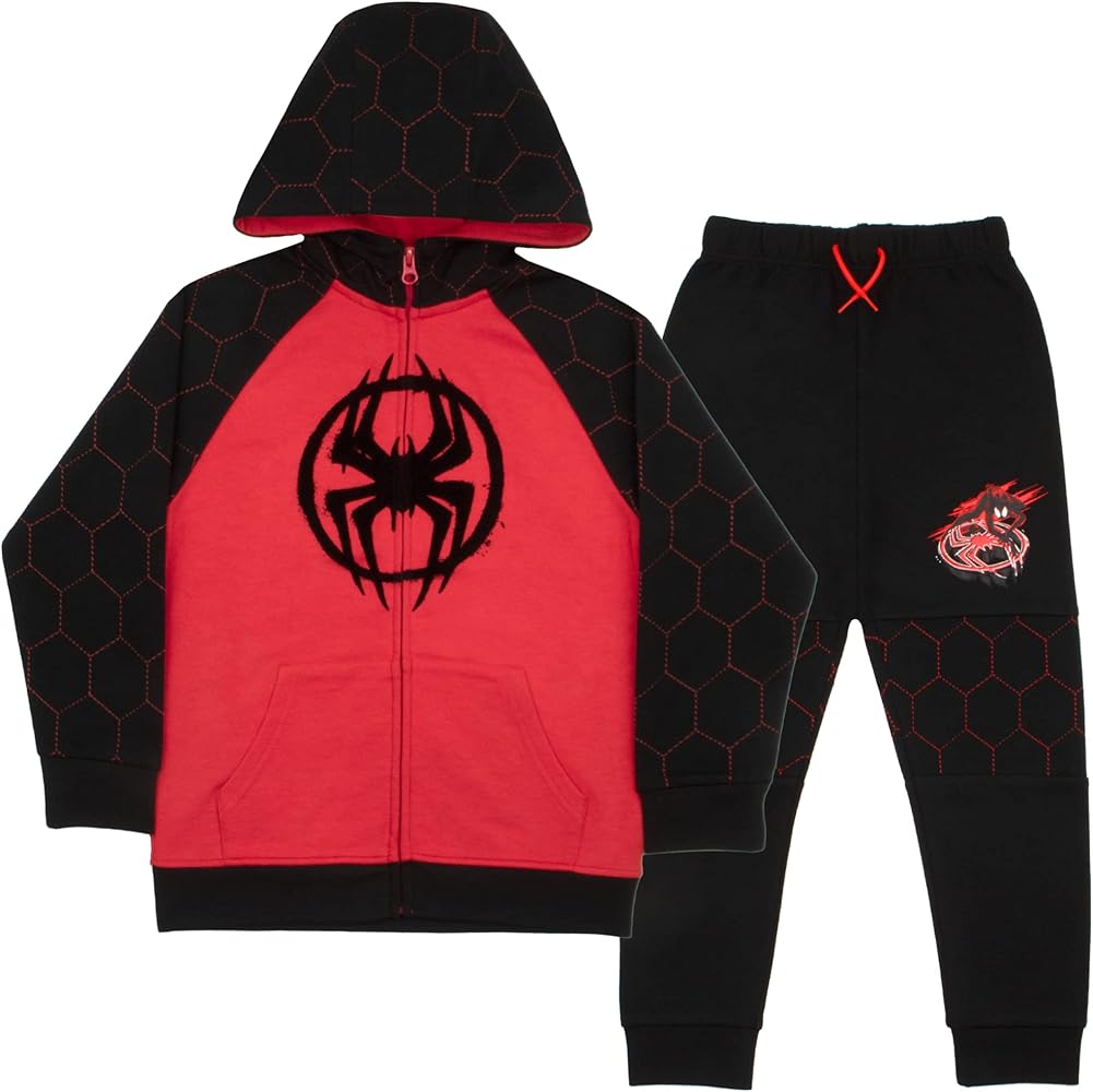 Marvel Spider-Man Across the Spiderverse Hoodie and Joggers 2-Pack, Boys Spiderman Hooded Sweatshirt Active Sweatpants Bundle